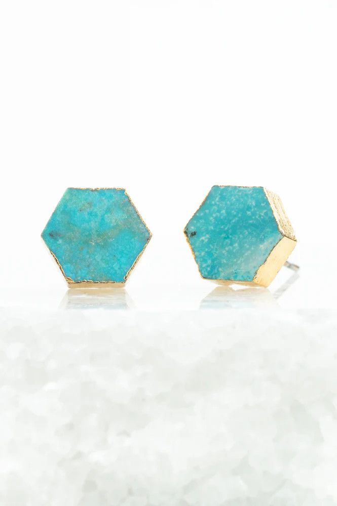 Natalie Turquoise Hexagon Stud Earrings, China