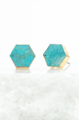 Natalie Turquoise Hexagon Stud Earrings, China