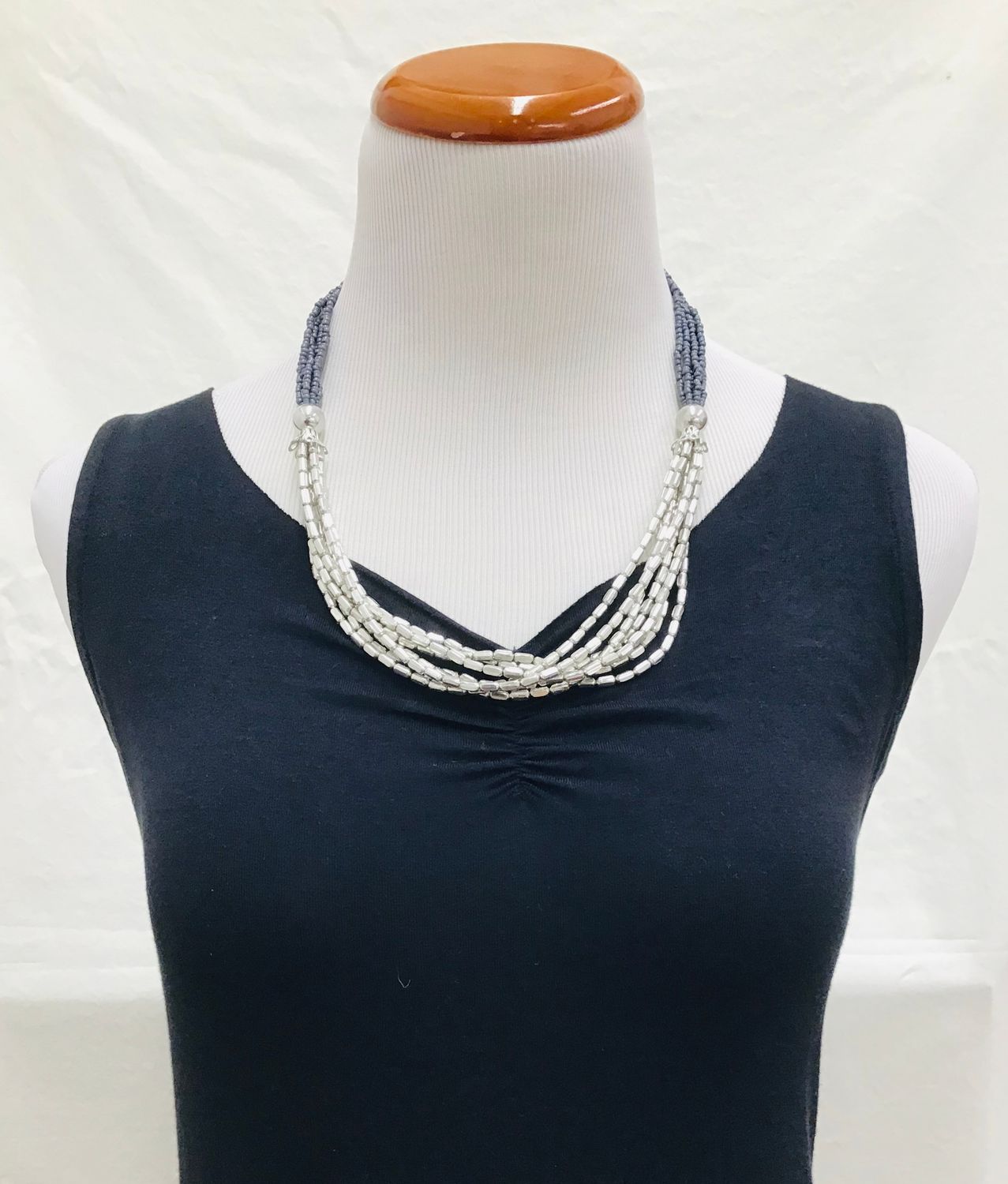 Grey Glass Beaded Necklace