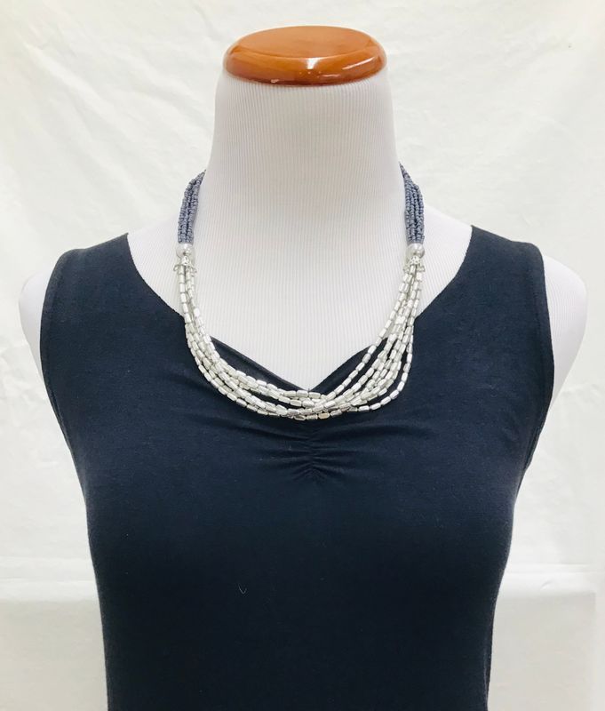 Grey Glass Beaded Necklace
