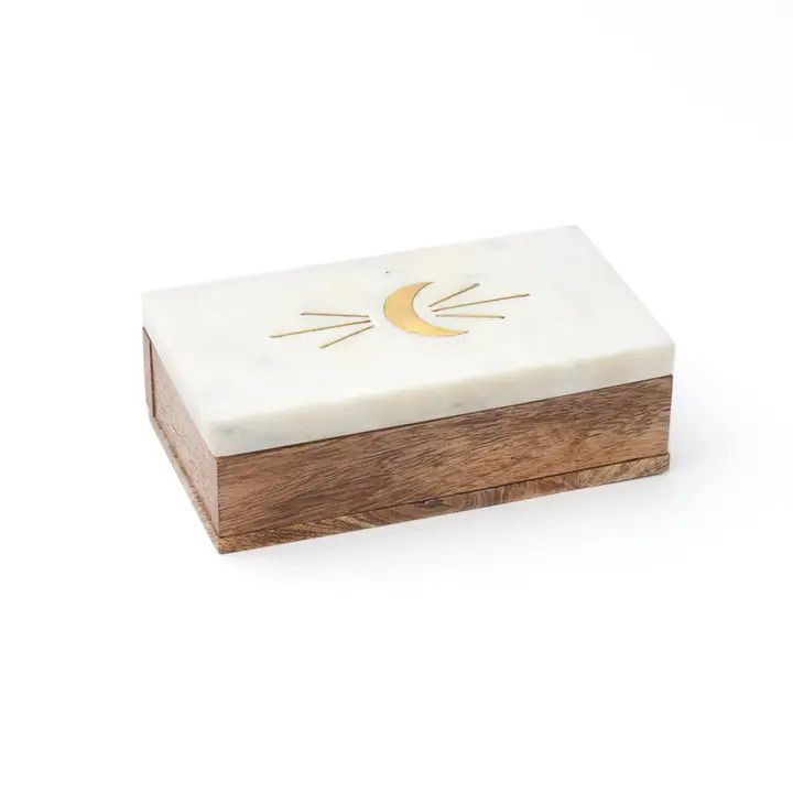 Indukala Treasure Box- Mango Wood, Marble, Crescent Moon, India