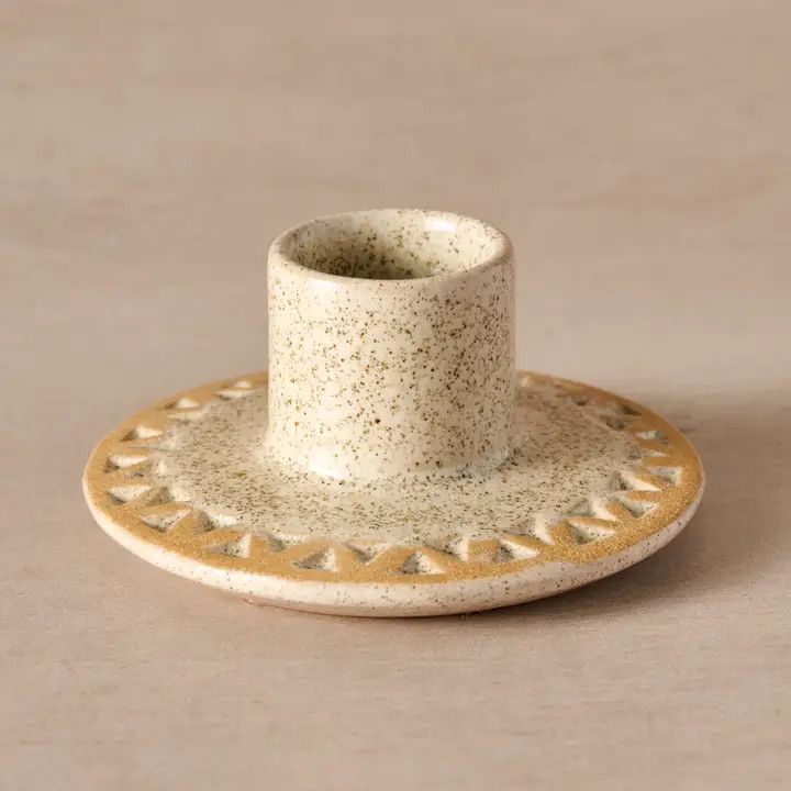 Tidal Etched Ceramic Taper Candle Holder, Nepal