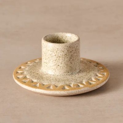 Tidal Etched Ceramic Taper Candle Holder, Nepal