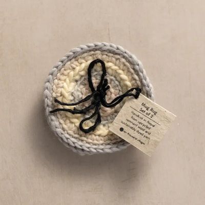 Watercolor Crocheted Mug Rugs Set of 2, Nepal