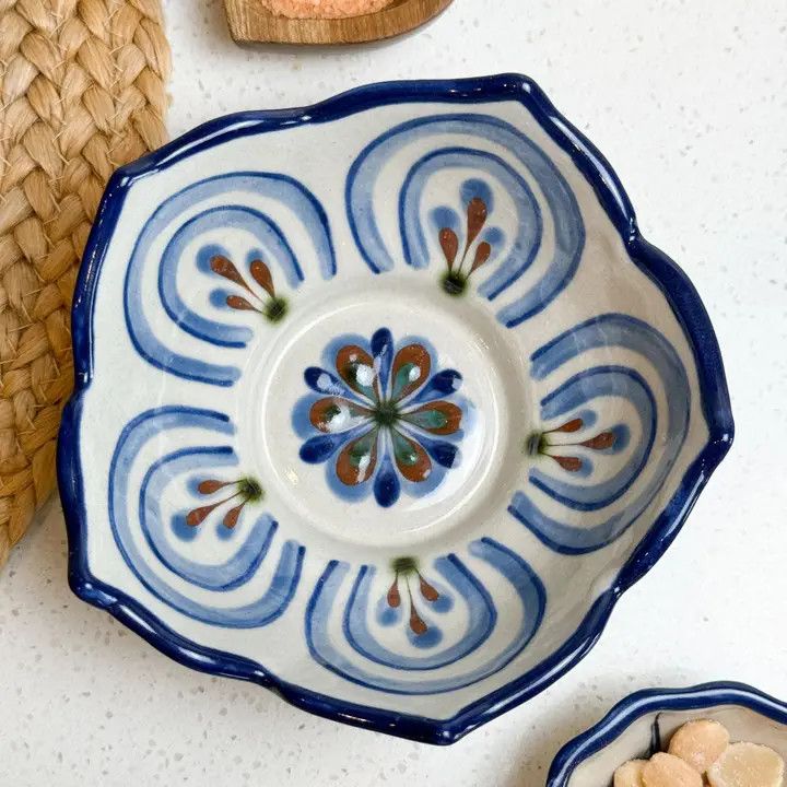Hand Painted Ceramic Lotus Bowl, Guatemala