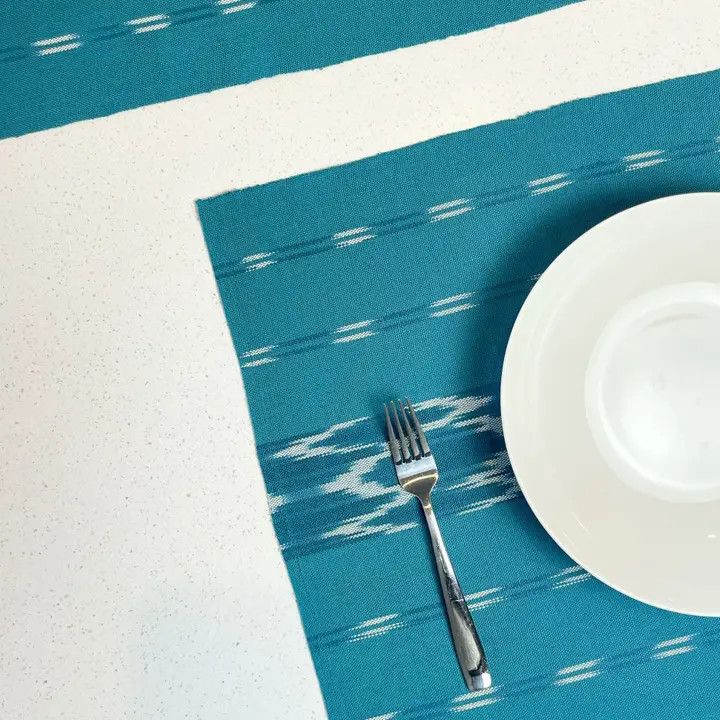 Serpentine Ikat Woven Placemat Turquoise, Guatemala