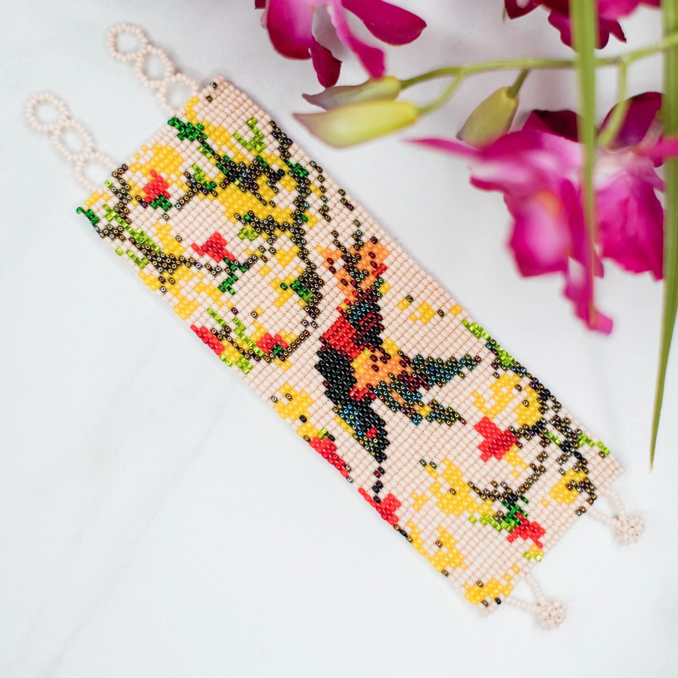 Earth Hummingbird Beaded Cuff, Guatemala
