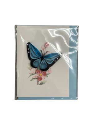 Blue Butterflies &amp; Pink Flowers Mini Quilling Card, Vietnam