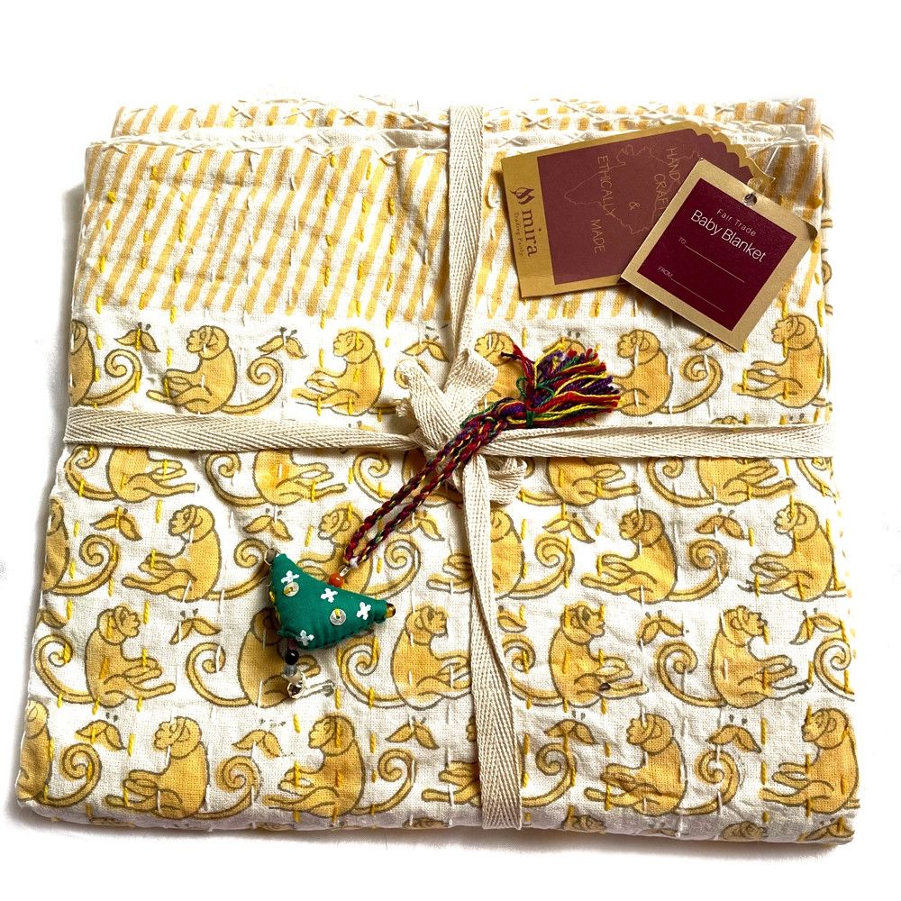 Kantha Baby Blanket with Monkey Print, India