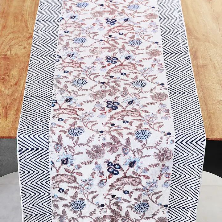 Navy and Mauve Floral Table Runner, India