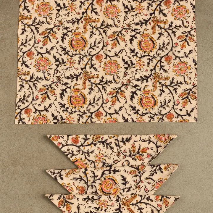 Gold and Rose Kalamkari Napkin Set, India