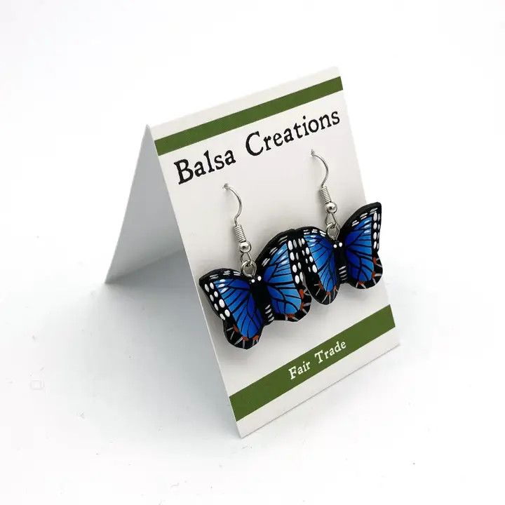 Blue Morpho Butterfly Balsa Earrings, Nicaragua