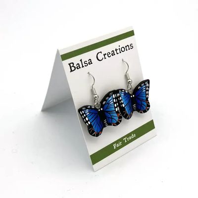 Blue Morpho Butterfly Balsa Earrings, Nicaragua