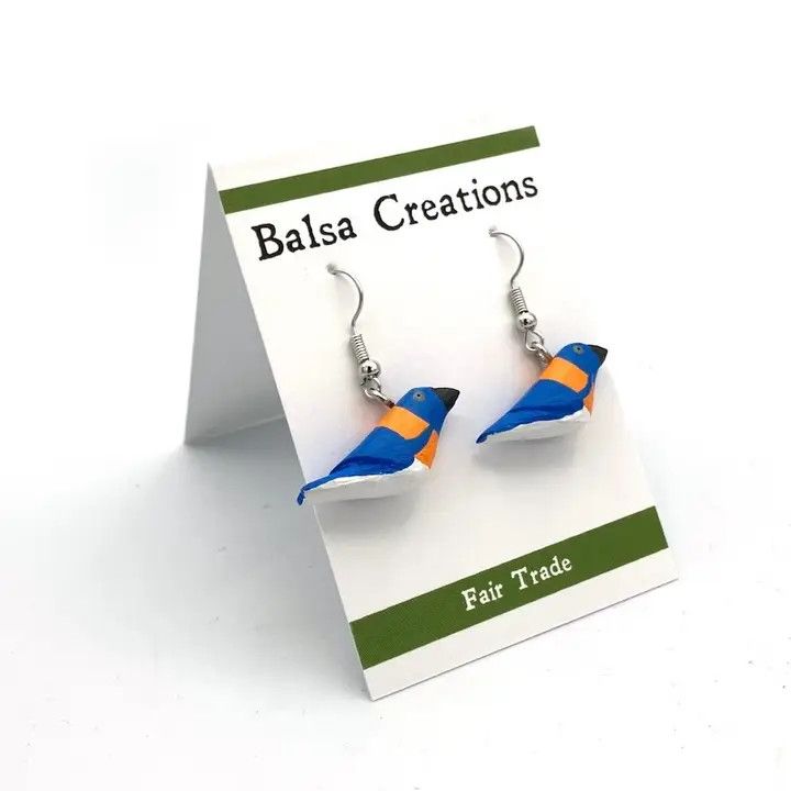 Western Bluebird Balsa Earrings, Nicaragua