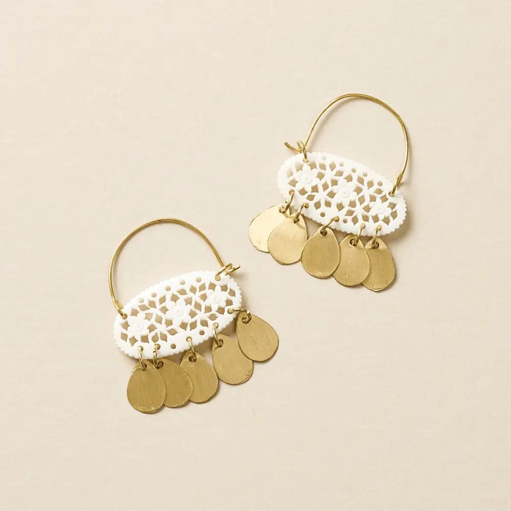 Charu Filigree Bone and Brass Dangle Earrings, India