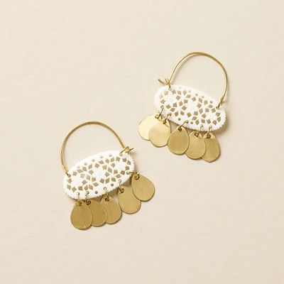 Charu Filigree Bone and Brass Dangle Earrings, India