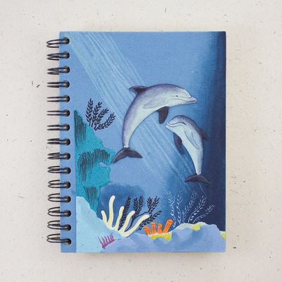 Large Notebook -Dolphins Pale Blue, Sri Lanka