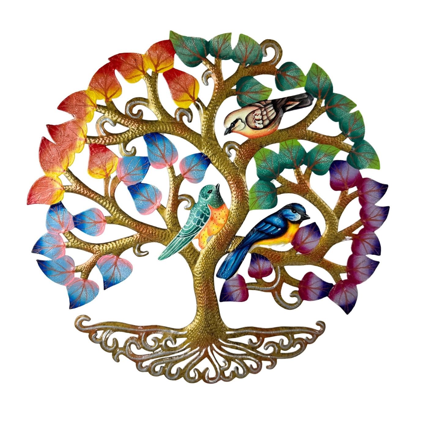 14&quot; Tree Of Life With Birds Metal Wall Art, Haiti