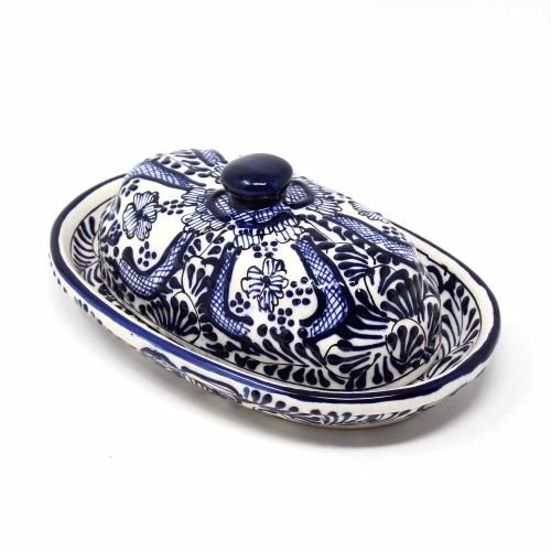 Encantada Butter Dish with Blue Flower, Mexico