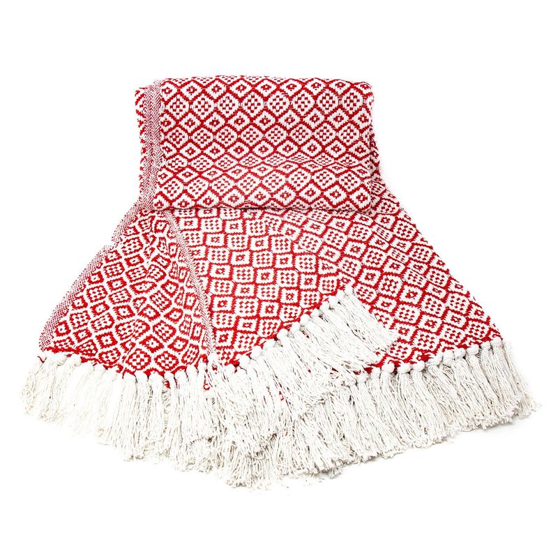 Recycled Cotton Throw in Red &amp; White, India