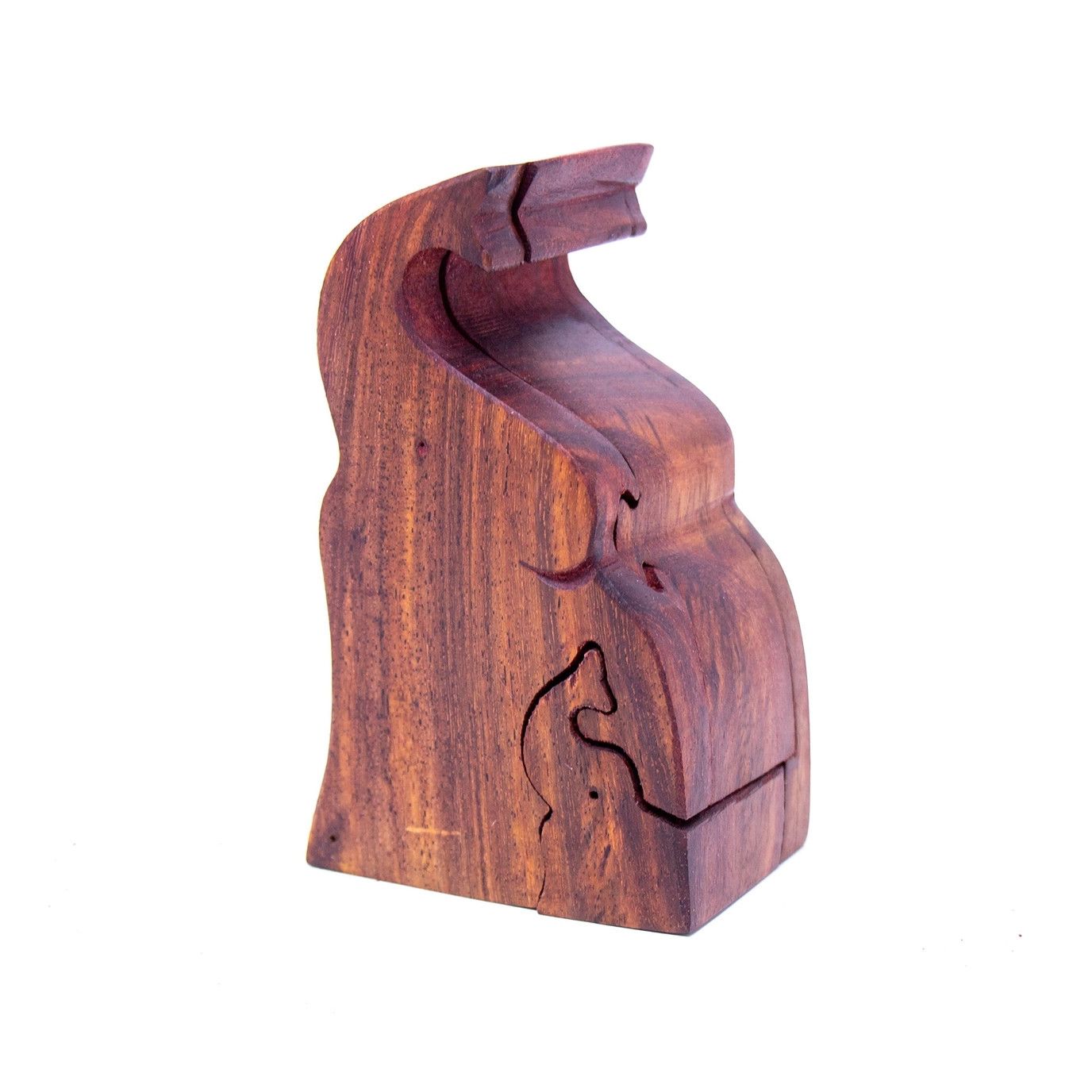 Sheesham Wood Trunk-Up Elephant &amp; Calf Puzzle Box, India
