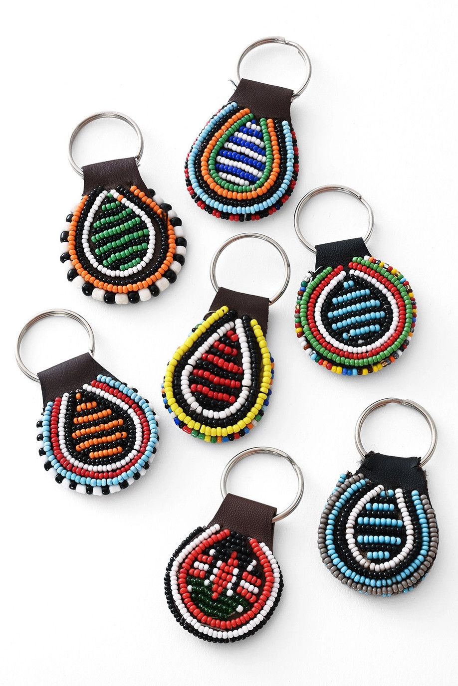 Assorted Beaded Leather Keychain, Kenya
