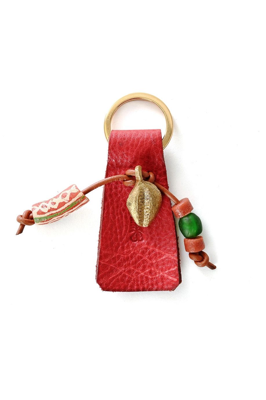 Brass Cowry Key Ring With Red Leather, Ghana