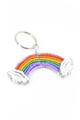 Rainbow &amp; Clouds Beaded Keychain, South Africa