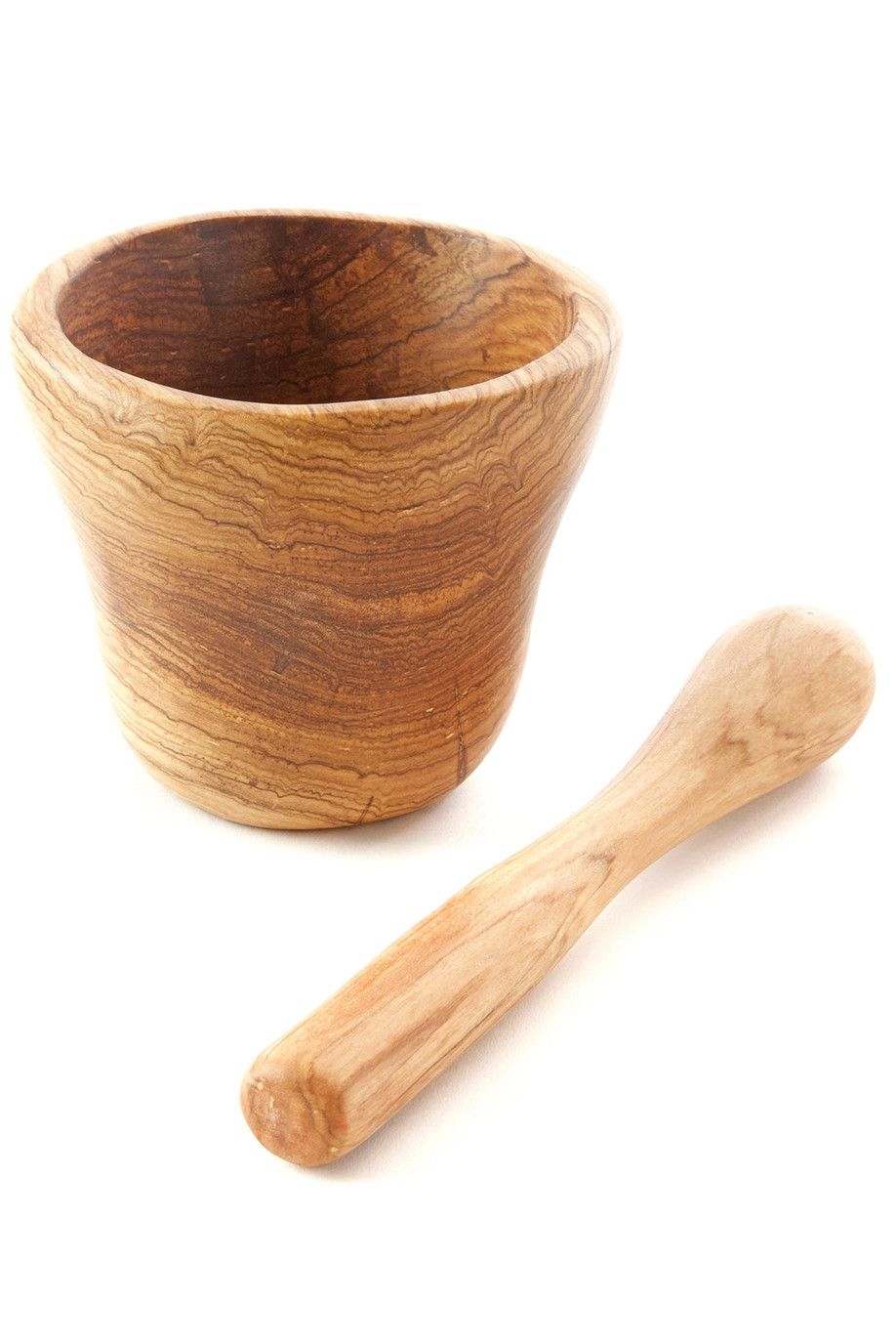 Wild Olive Wood Mortar &amp; Pestle Spice Grinder Set, Kenya