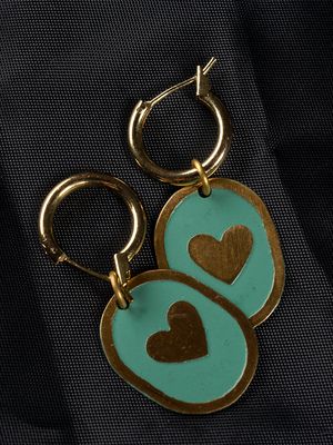 Enamel Heart Huggie Earrings Sage, India