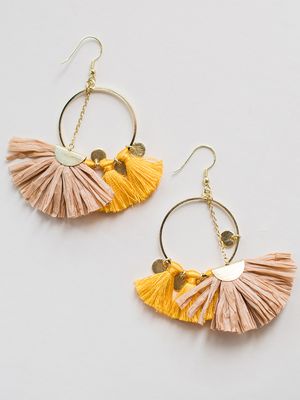 Raffia Charm Earrings Yellow, India