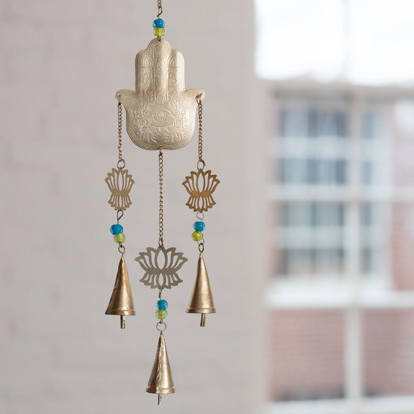 Hema Hamsa Recycled Iron &amp; Glass Chime, India