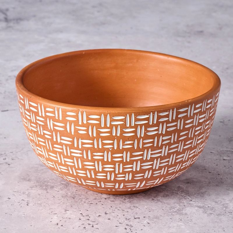 Lattice Lines Terracotta Bowl, Bangladesh