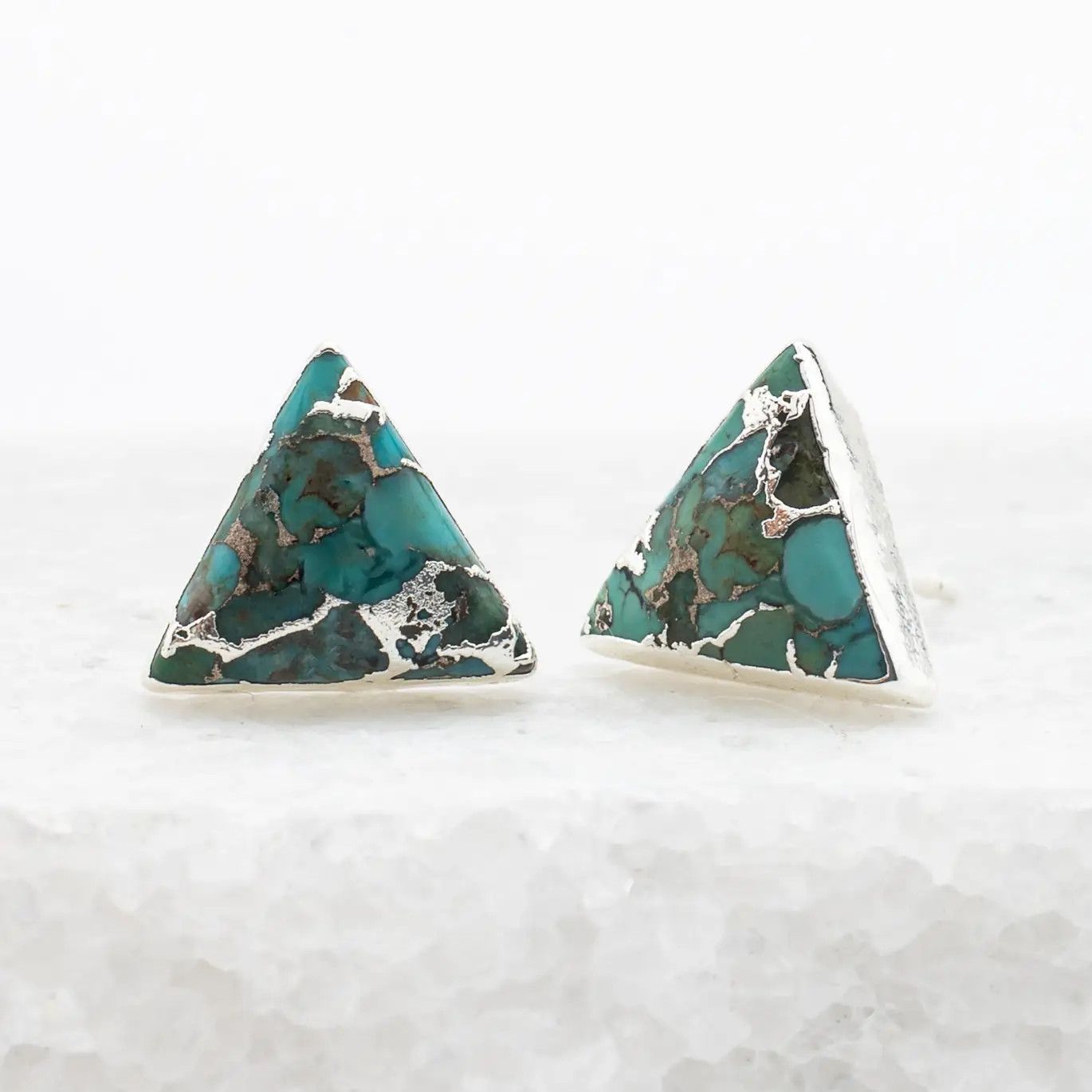 Ellie Triangle Turquoise Studs in Sterling Silver, China