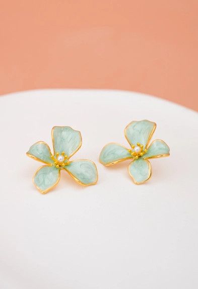 Hope in Bloom Flower Earrings in Mint, China