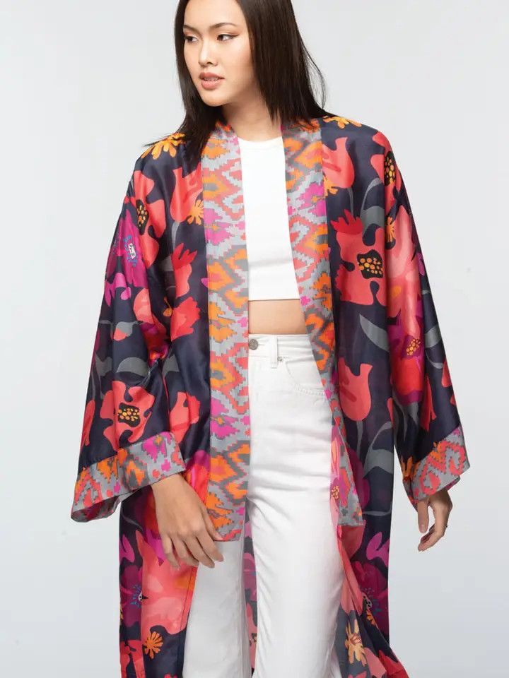Malini Cupro Kimonos,  Navy Multi Floral, India