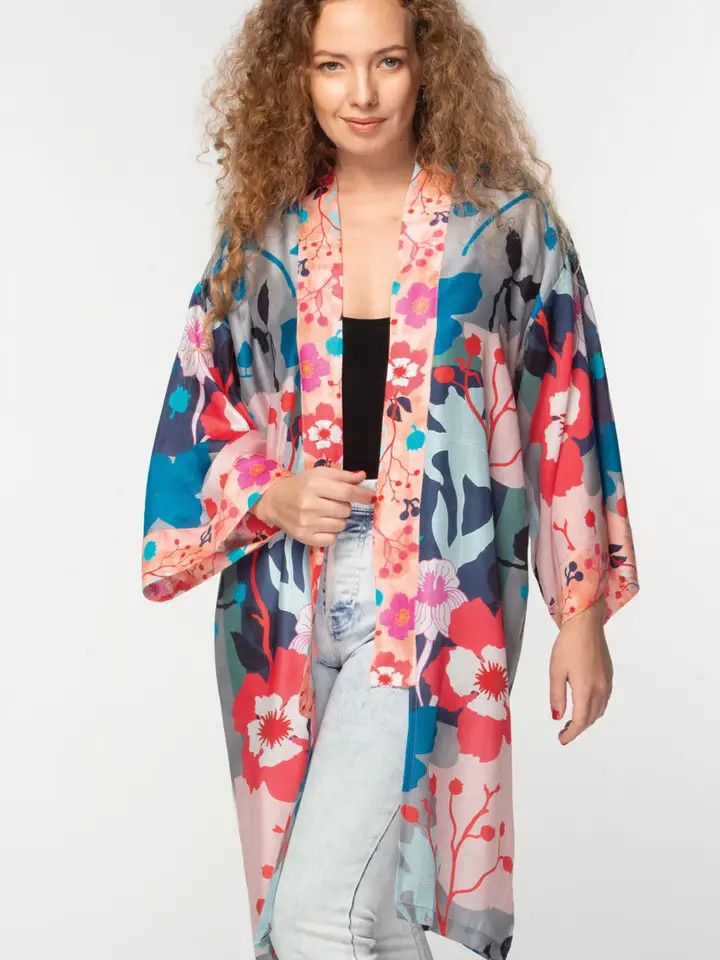 Malini Cupro Kimonos,  Silver Multi Floral, India