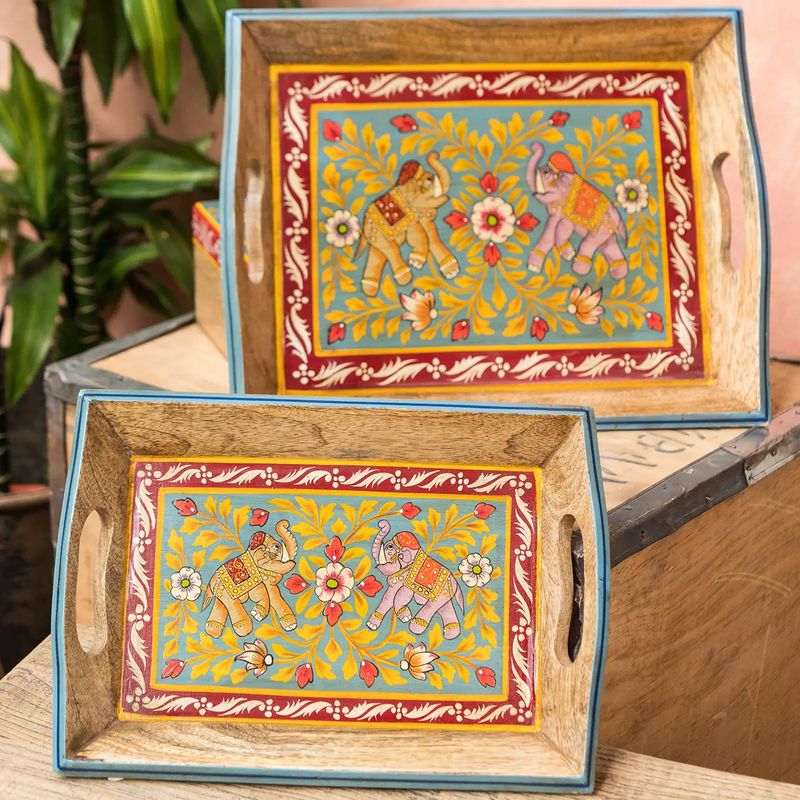 Jayan Elephant Hand Painted Tray, Large, India