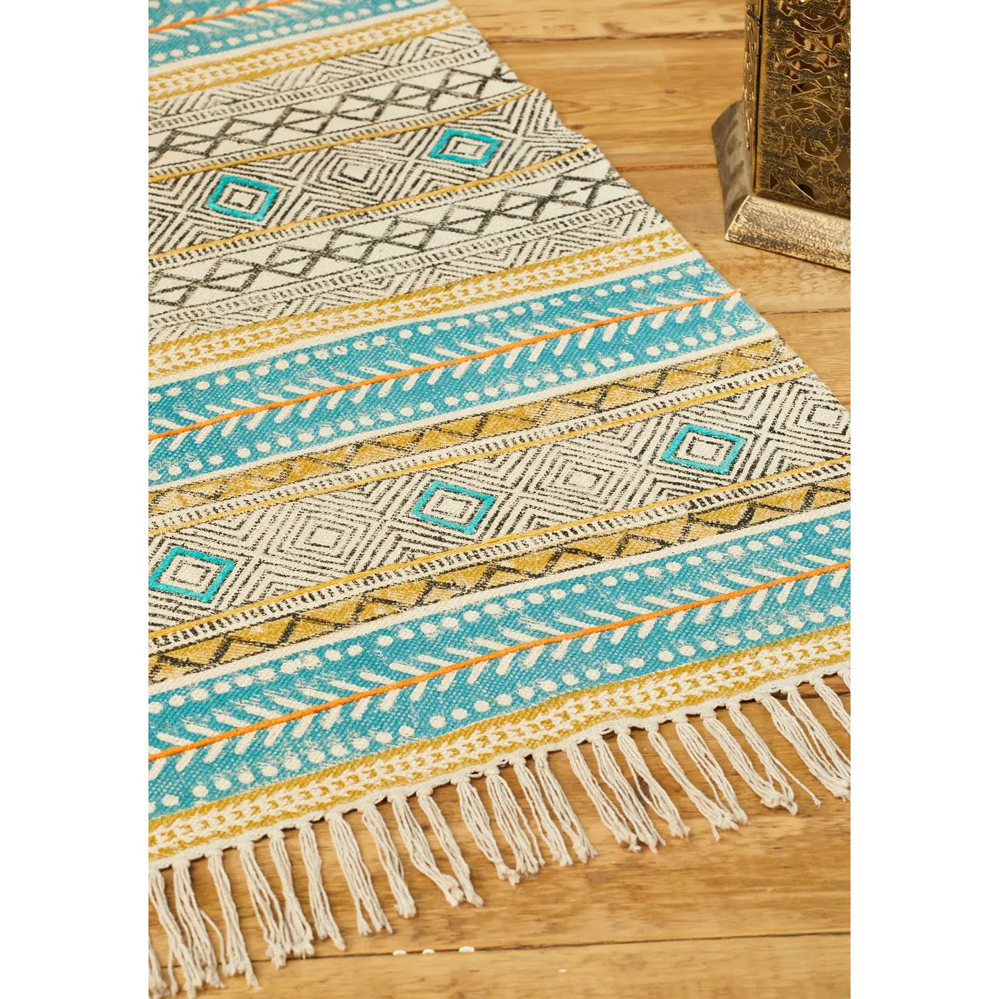 Kota Block Print Embroidery Rug, 29&quot;x53&quot;, India