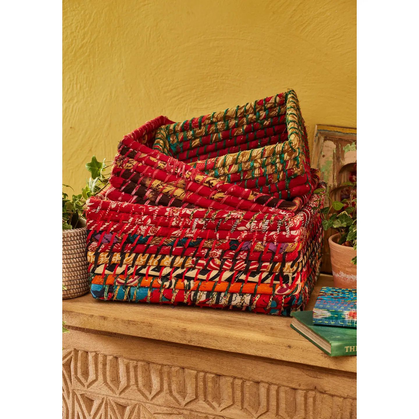 Recycled Sari &amp; Seagrass Basket 10.5", Bangladesh