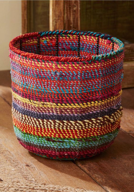 Recycled Fabric Covered Metal Tall Basket, India