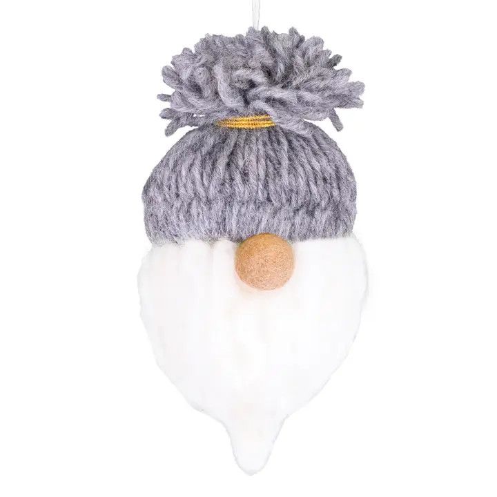 Pom-Pom Gnome Ornament, Grey, Nepal