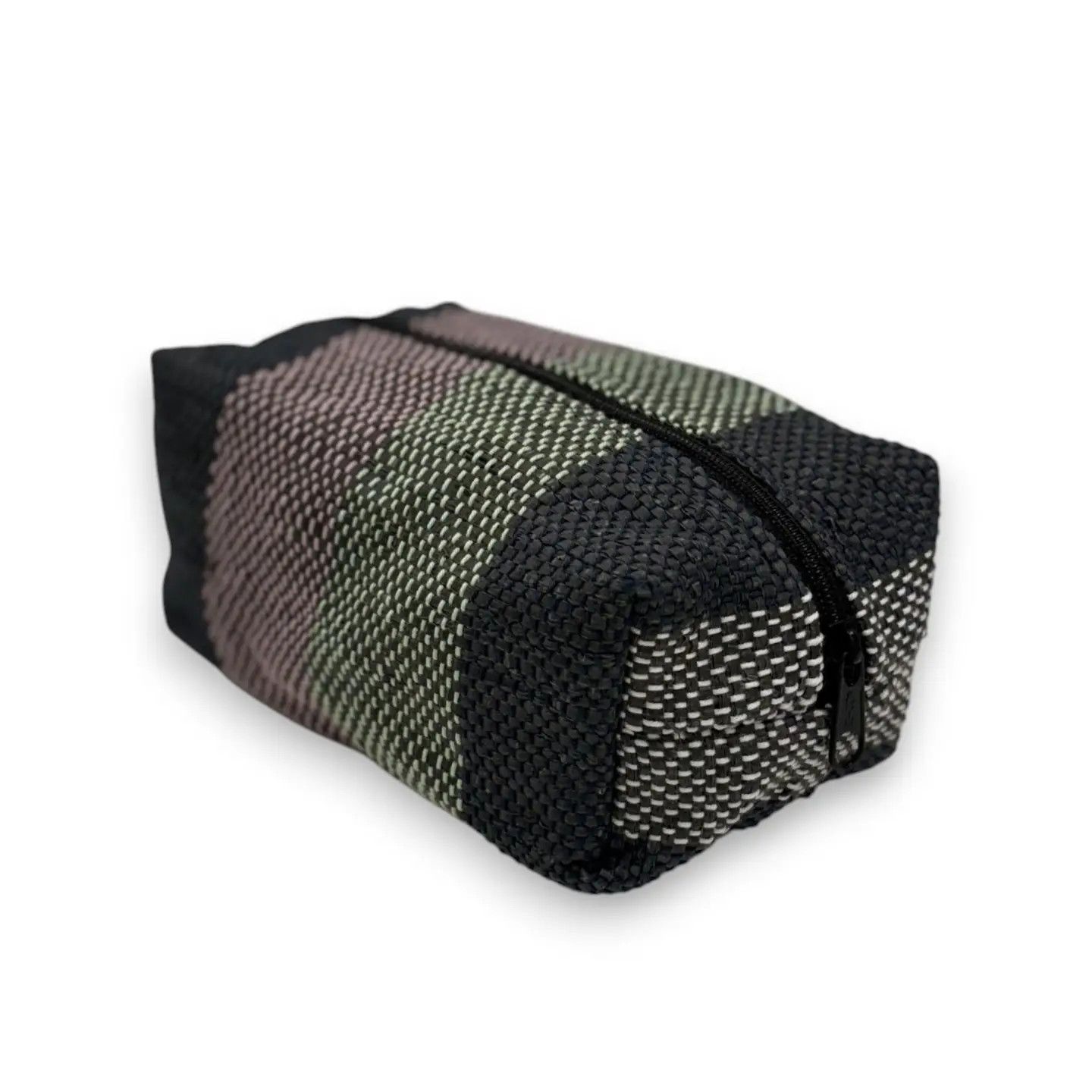 Upcycled Cosmetic Bag - Black, Pistachio &amp; Pink Stripes,  Egypt