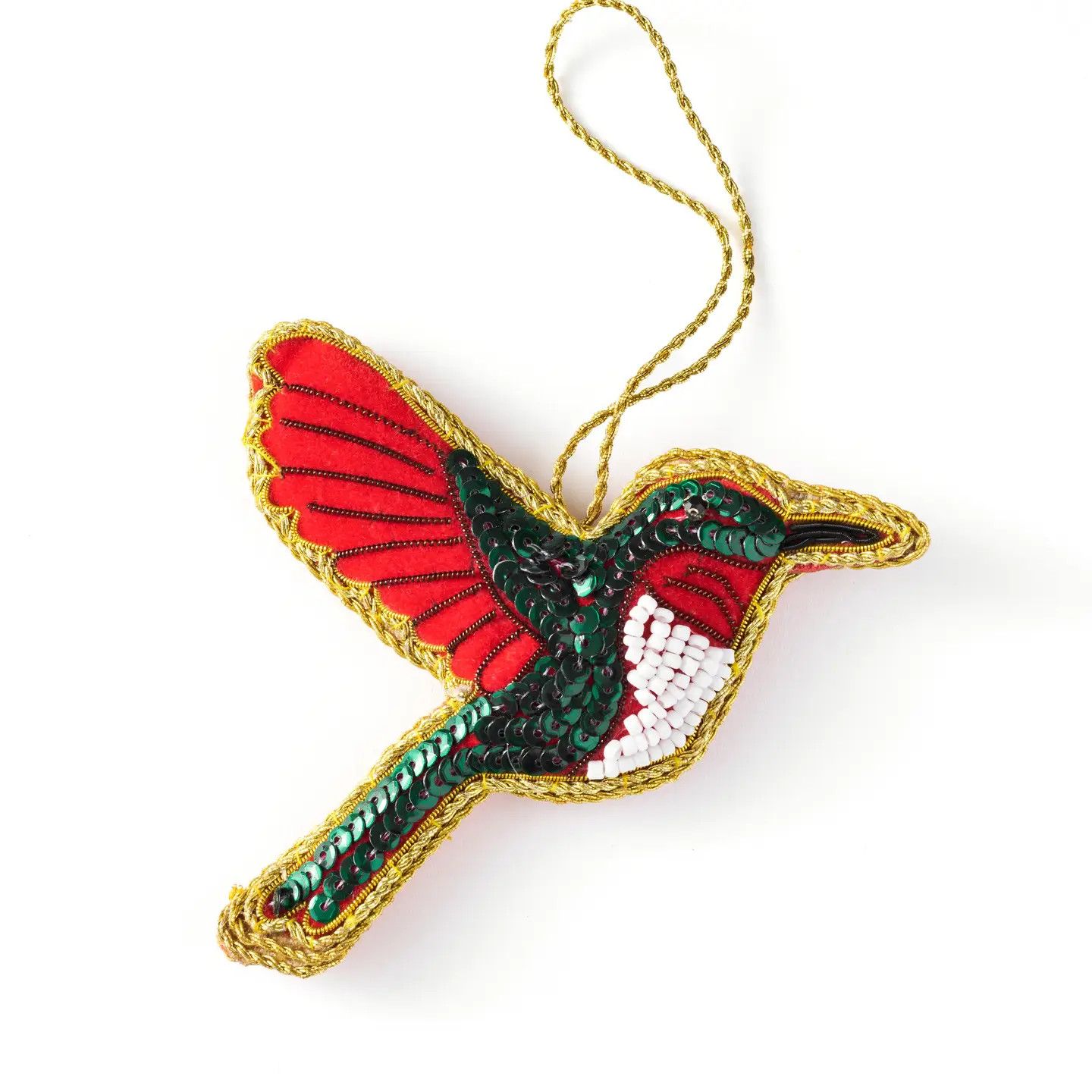 Hummingbird Beaded Fabric Ornament, India