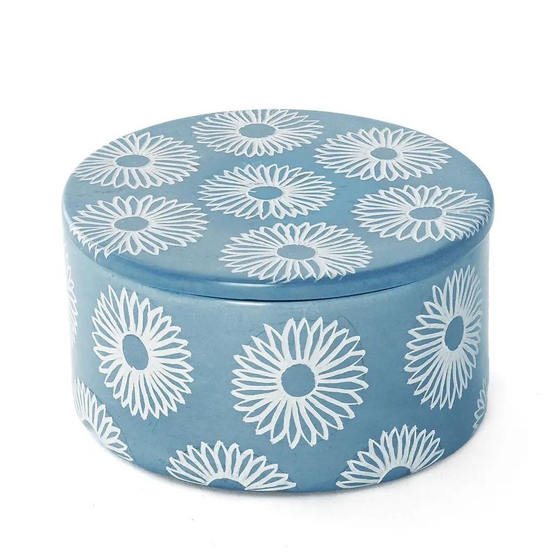 Blue Blossom Soapstone Storage Box, Kenya