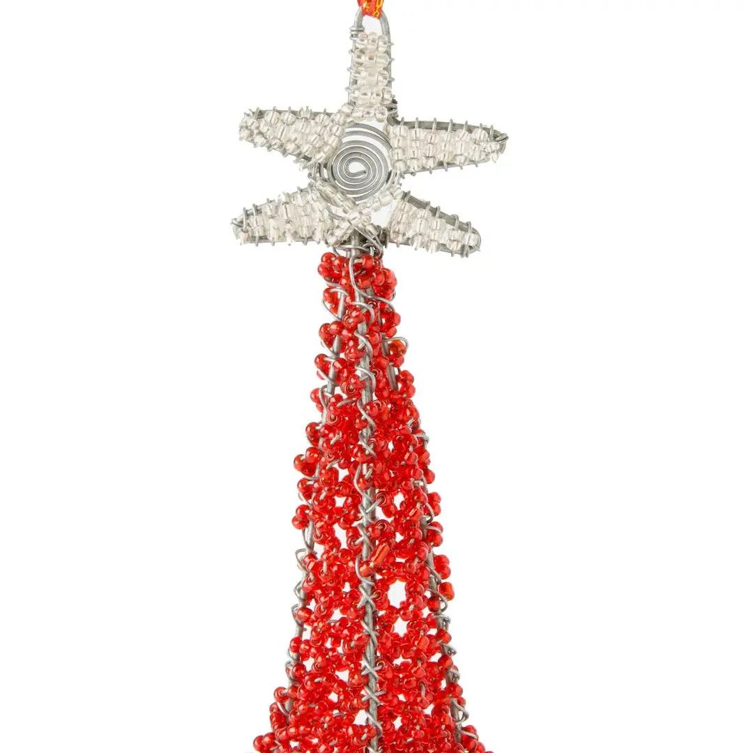 Red Beaded Christmas Tree Ornament, Kenya