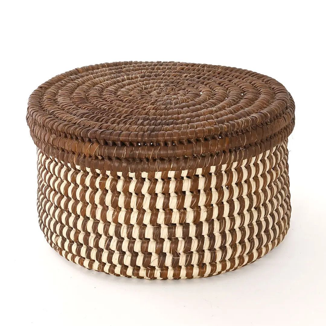 Brown and Natural Lidded Sewing Basket, Kenya