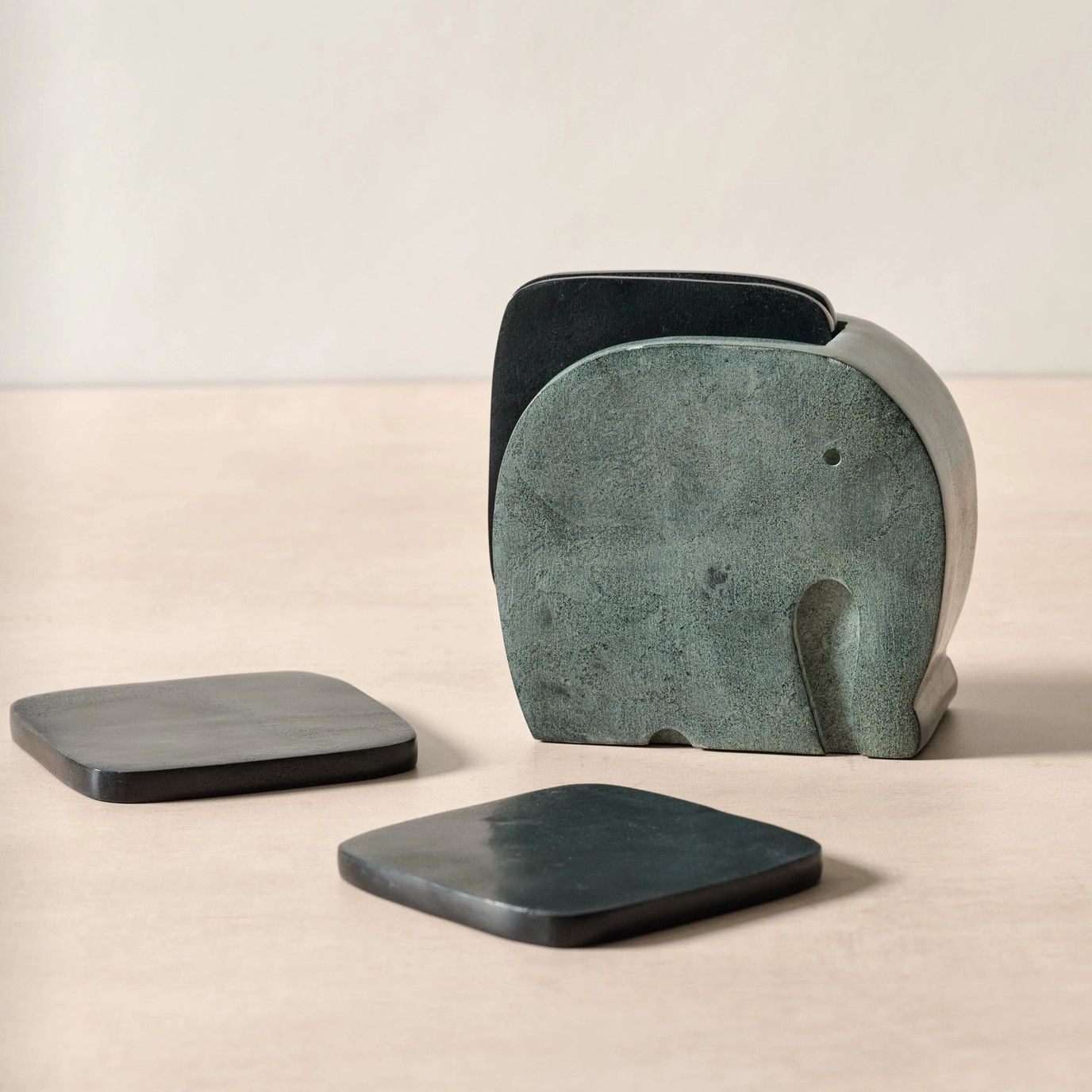 Stone Elephant Holder and Coasters, India