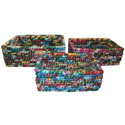 Rectangle Grass Basket-Blue, Small, India