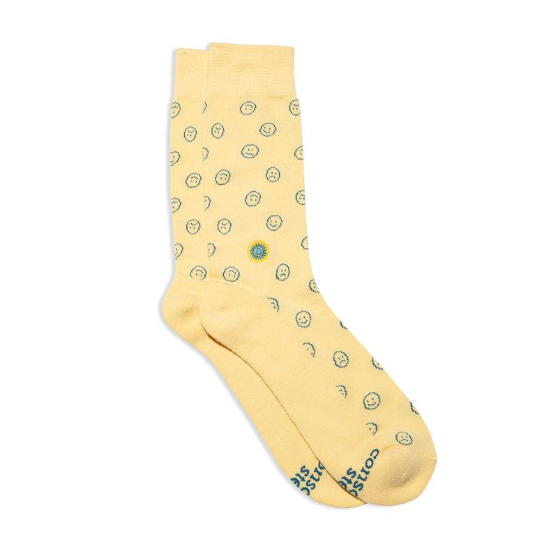 Conscious Step Socks that Support Mental Health, Yellow Face, Small